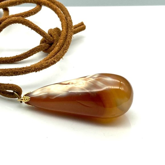 Vintage Carnelian Faceted Teardrop Pendant Necklace, Natural Polished Gemstone - Picture 4 of 5